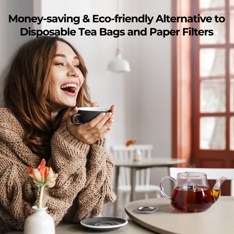 Reinmoson Tea Strainers for Loose Tea, Extra Fine Mesh Tea Infuser, 304 Stainless Steel & Updated Slim Threaded Lid, Loose Leaf Tea Steeper for Black Tea, Rooibos, etc - Image 4